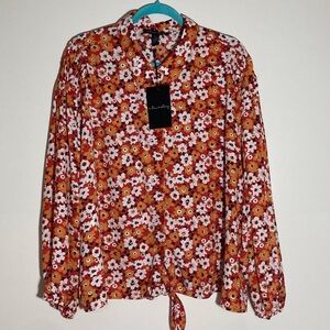 NWT A Love Story Brand Blouse | Puffy Pirate Shirt Sleeves |‎ Vibrant Orange